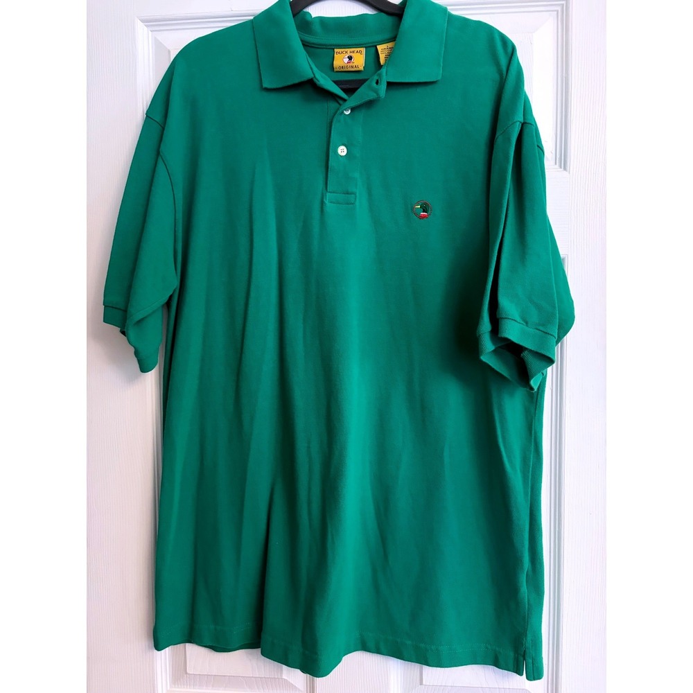 Duck Head Golf Green Cotton Short Sleeve Polo Shirt Mallard Logo Large VTG